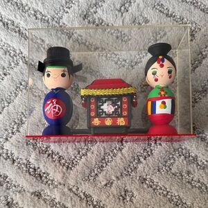 Korean Wooden Kokeshi Dolls. Korean Souvenir Folk Doll Sealed in Plastic Case